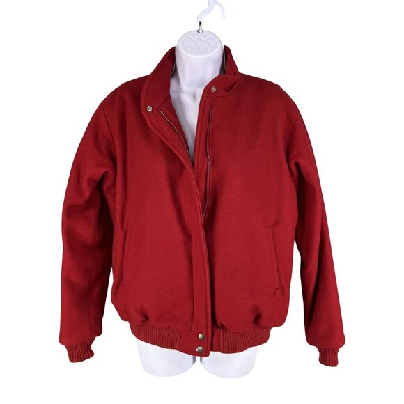 L.L. Bean Red Heavy Wool Mens M Womens L Bomber Jacket Plaid Lining USA Made - Picture 2 of 13